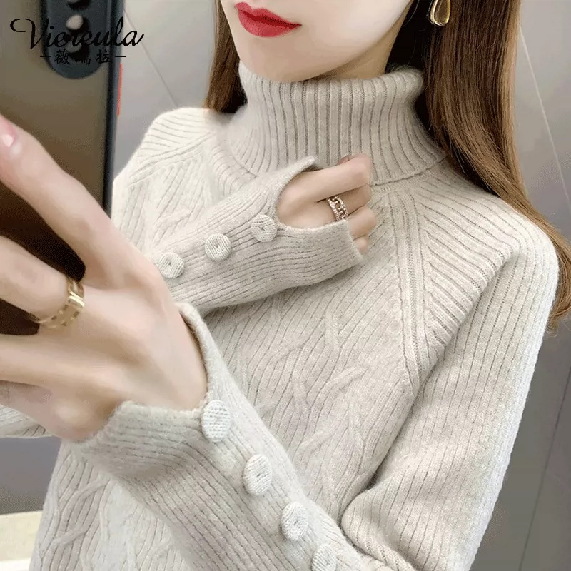 Women's high-neck fleece-lined sweater, thickened for winter, 2026 new style, trendy and stylish, suitable for petite figures, autumn and winter base layer