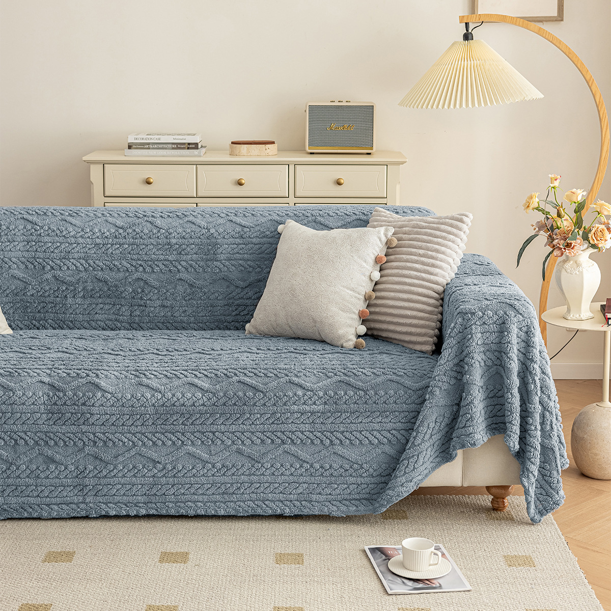 Toalla de sofá de terciopelo de algodón Shu de doble cara transfronteriza, lujo ligero, sensación de alta calidad, cubierta completa de otoño e invierno, felpa anti-gato, tela de la cubierta del sofá
