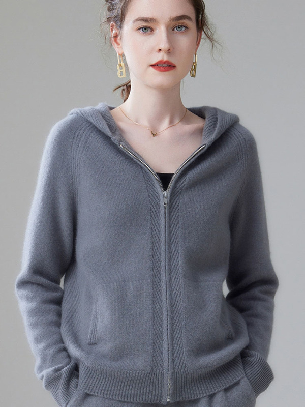 Autumn and winter new cashmere knitted cardigan women's hooded coat comfortable all-match fashion sports long sleeve sweater coat Autumn and winter new cashmere knitted cardigan women's hooded coat comfortable all-match fashion sports long sleeve sweater coat