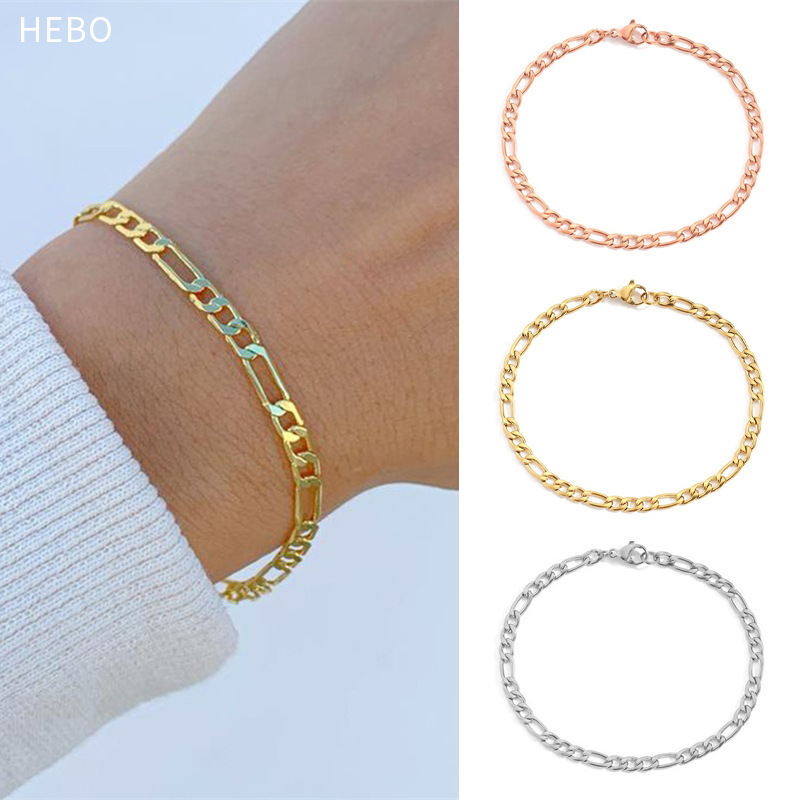 Stainless Steel Chain Gold Bracelet Titanium Steel Gold Plated Couple Bracelet 4MM/6MM/8MM Figaro Chain Bracelet