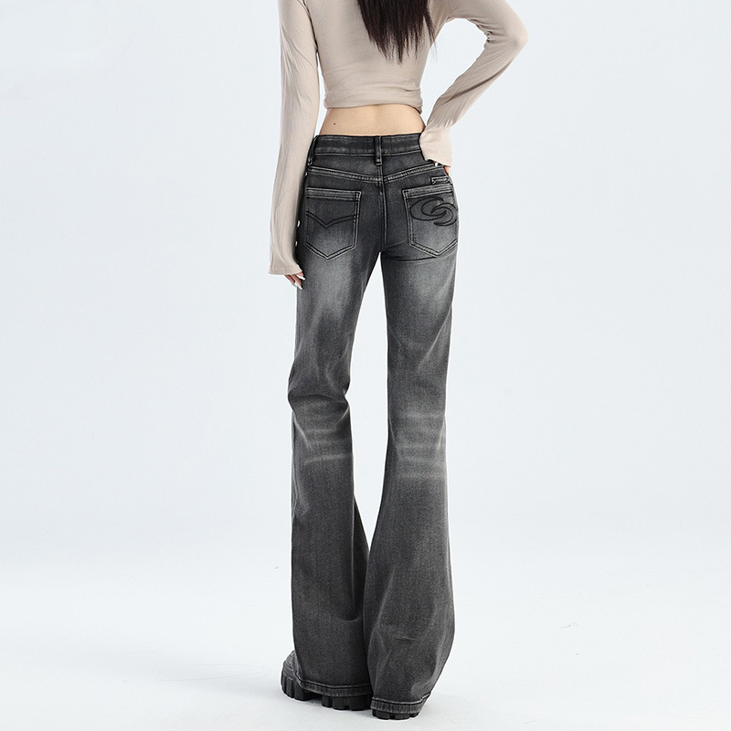 Vintage Smoke Gray Flared Jeans for Women 2025 New Slim Fit Stretch Low Waist Slimming Floor-Length Bell-Bottom Pants Vintage Smoke Gray Flared Jeans for Women 2025 New Slim Fit Stretch Low Waist Slimming Floor-Length Bell-Bottom Pants