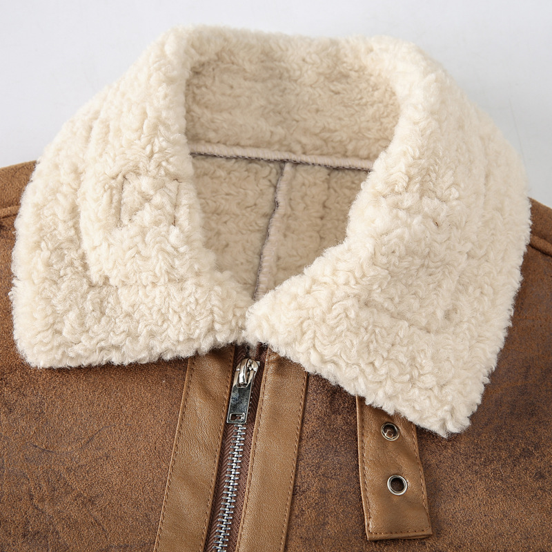 boy Men's Turn-Down Collar Lamb Wool Plus Size Cross-Border Thickened Warm Motorcycle Jacket Retro European And American_voghion.com