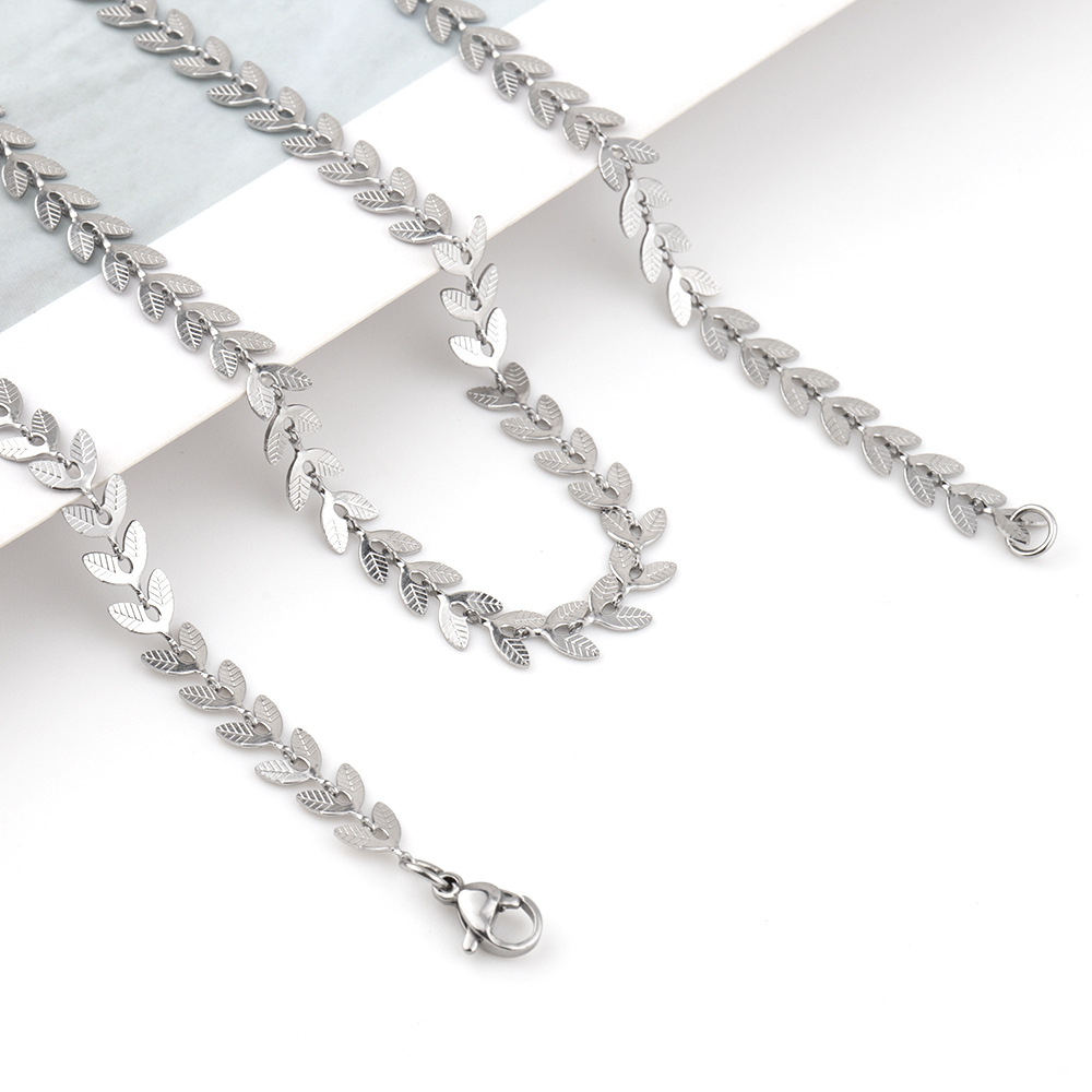 Titanium Steel Leaf Necklace Double Sided Versatile Design_voghion.com