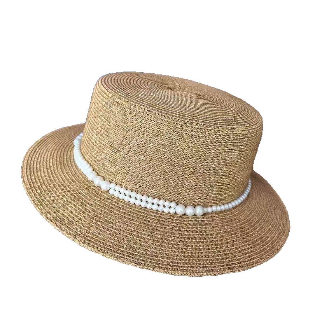 Sommer Strohhut Mit Perlenkette Für Damen Im Hepburn Stil_voghion.com