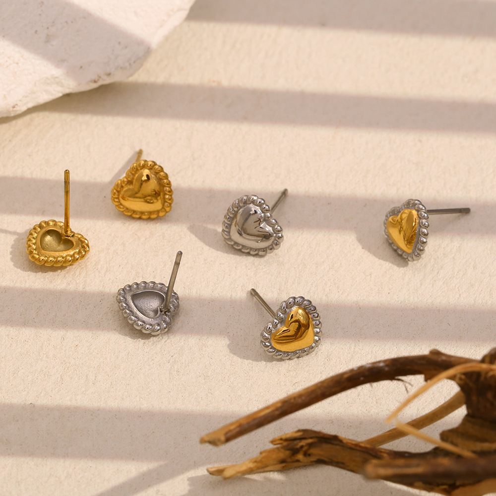 All Seasons Season Wholesale Jewelry Simple Style Heart Shape 304 Stainless Steel 18K Gold Plated Mixed Metal Plating Earrings Necklace Box Chain