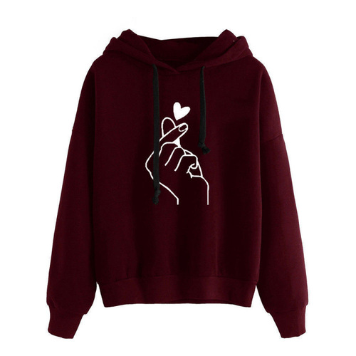 Cross-border Women's Fashion  AliExpress Amazon Trend Loose Casual Print Heart Hooded Padded Sweatshirt