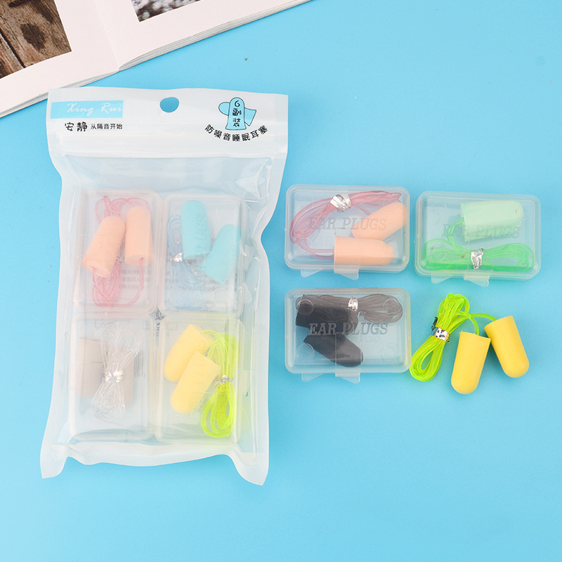 批发新款防噪音耳塞旅行耳塞学生学习四对装海绵耳塞带线防打呼