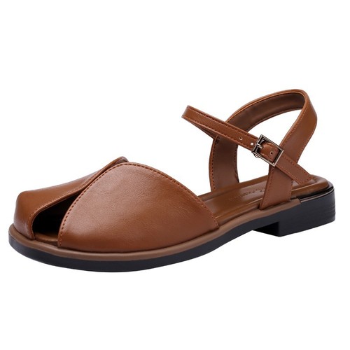 Summer Baotou flat sandals with low heel, one-strap retro comfortable sandals with soft soles, loafers 2025 shallow mouth single shoes