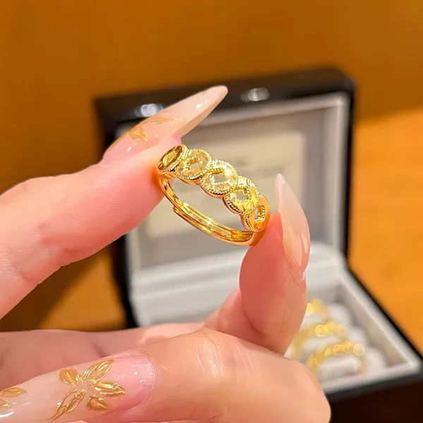 New Ice Ice Five Emperors Coin Ring for Women Chinese Style Fashion All-match Retro Opening Adjustable Light Luxury High-end Sense