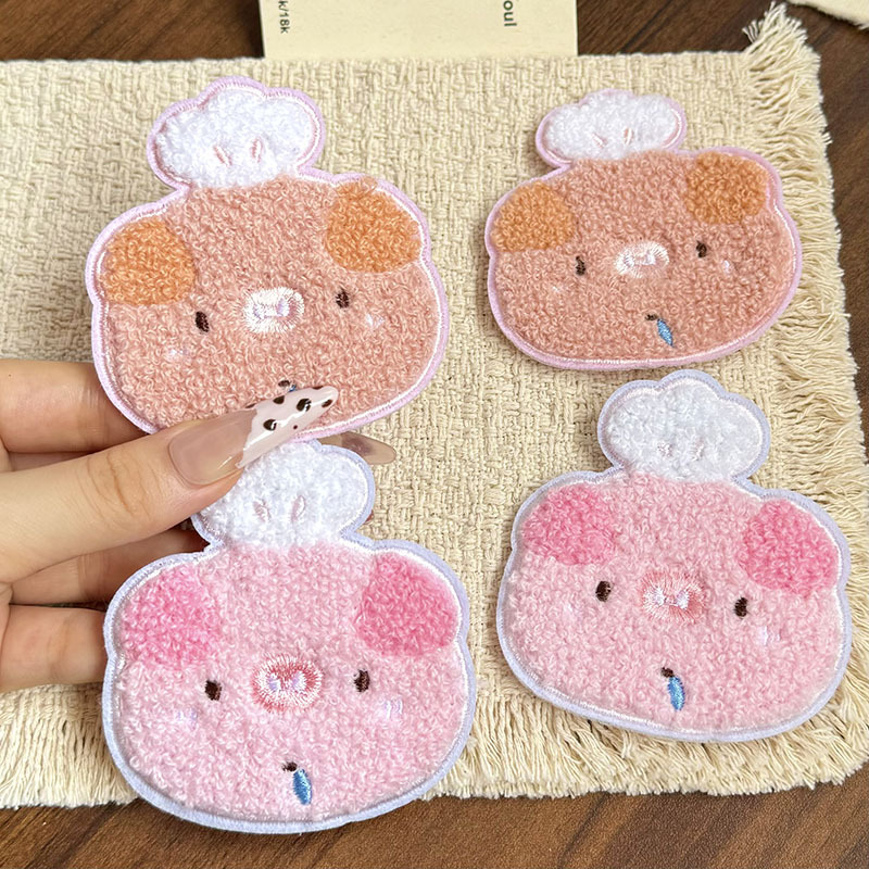 Pink and cute piggy heart hair sticker, cute self-made beauty girl seamless magic sticker, fringe hair sticker, hair accessory, embroidered sticker