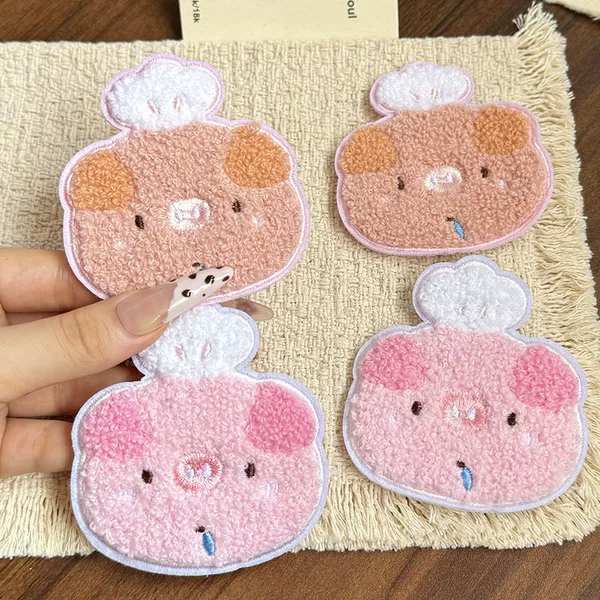 Pink and cute piggy heart hair sticker, cute self-made beauty girl seamless magic sticker, fringe hair sticker, hair accessory, embroidered sticker