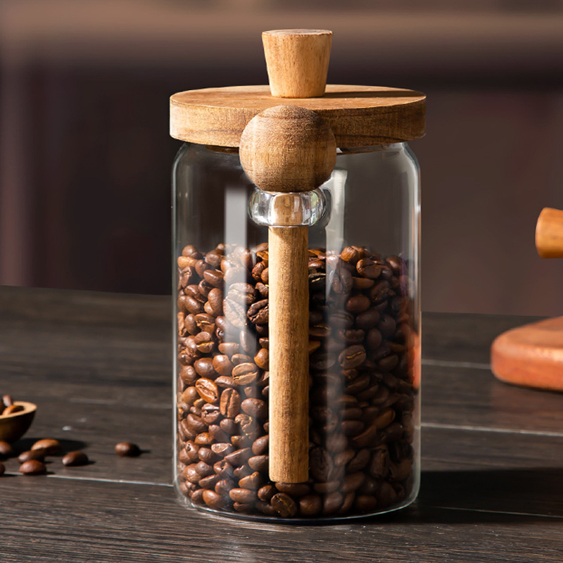 Tarro sellado de vidrio Tarro transfronterizo Tarro de té Tarro de vidrio con borosilicato Tarro de almacenamiento de cocina con tapa Tarro de almacenamiento con cuchara