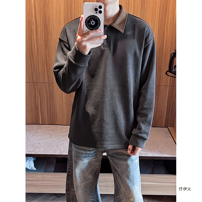 Vintage T-shirt Seagull 2026 Long Sleeve Trendy Plus Size New Style Money Wind Retro Sweatshirt Style Cool Polo Shirt for Men