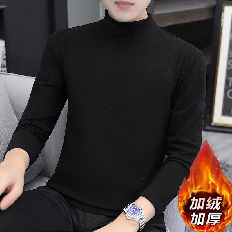 High-End Half-High Collar Double-Sided Velvet Long-Sleeved T-Shirt Men's Slim Thickeneded Thermal Intimates Bottoming Shirt Autumn and Winter Top