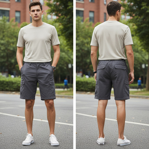 European and American cross-border hot sales outdoor street casual men's shorts pure color men's beach pants tooling stretch quarter pants