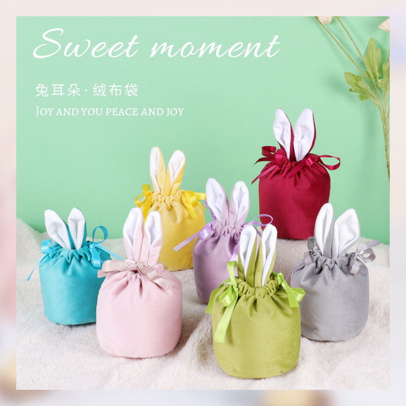 Rabbit ears wedding candy bag velvet wedding candy bag creative souvenir gift box sugar box ins style portable cloth bag