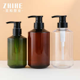 现货透明/茶色/绿色500ML斜肩洗发水瓶 300ml塑料PET按压洗手液瓶