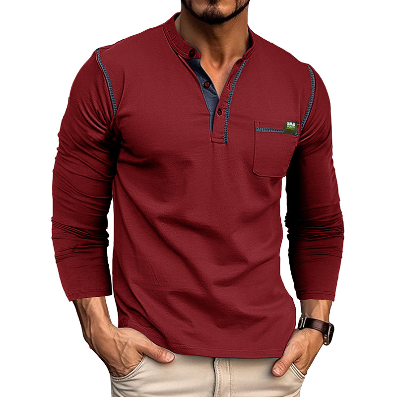 217g Weight Long Sleeve Sleeve Length Half Placket Placket Type Regular Sleeve Sleeve Type Cotton Blend Fabric Type Regular Top Length T-shirt Tops Type Daily Occasion Round Neck Neckline Breathable Function Regular Fit Fit Type Solid Color Pattern Spring, Autumn Season Men's Gender Casual Style Wholesale Men's Casual Solid Color Long Sleeve Men's Tops 18