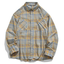 美式复古磨毛格子衬衫男风琴口袋古着vintage慵懒风长袖衬衣外套