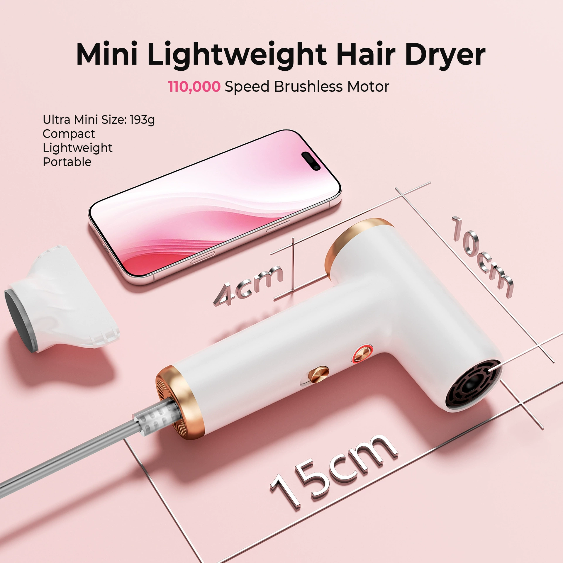 Популярный мини-фен без щеток для путешествий, портативный бытовой мини-фен с высокой скоростью и отрицательными ионами, возможность кастомизации