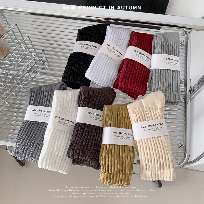 Calcetines de otoño y invierno para mujeres, anillo grueso, pila de calcetines, tubo medio,jk, escuela japonesa, viento, anchor rojo, calentamiento.