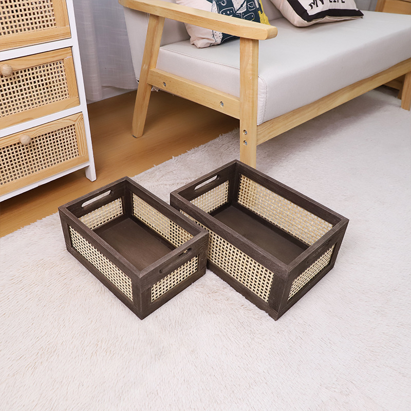 Cestas de almacenamiento de escritorio de madera maciza estilo americano transfronterizo marrón oscuro retro estilo casero de madera maciza de ángulo recto cesta de almacenamiento