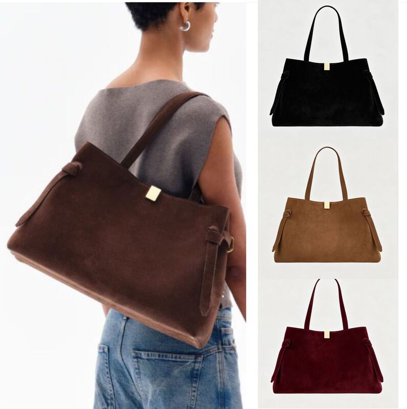 New Yuzefi Gyoza suede large-capacity commuter tote bag, genuine leather shoulder and crossbody bag