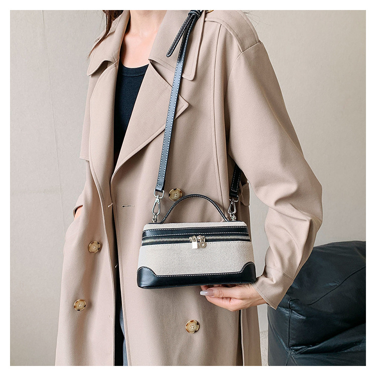 Bolso de lona para mujer, nuevo estilo coreano transfronterizo, moderno, con bloques de color y patchwork, bolso cuadrado pequeño, bolso bandolera de lona informal y a la moda. image 8