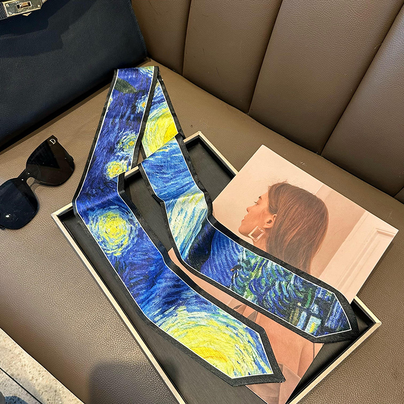 Pequeña correa de cabello para mujeres nuevos estilo coreano inins de moda pinturas al óleo de punta pies pequeños pañuelos largos para atar bolsos cinturón para atar bufandas de cabello