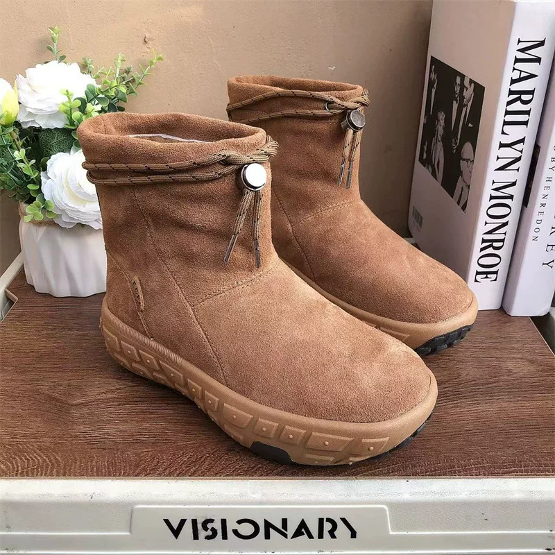 Non-slip warm low boots platform, genuine leather