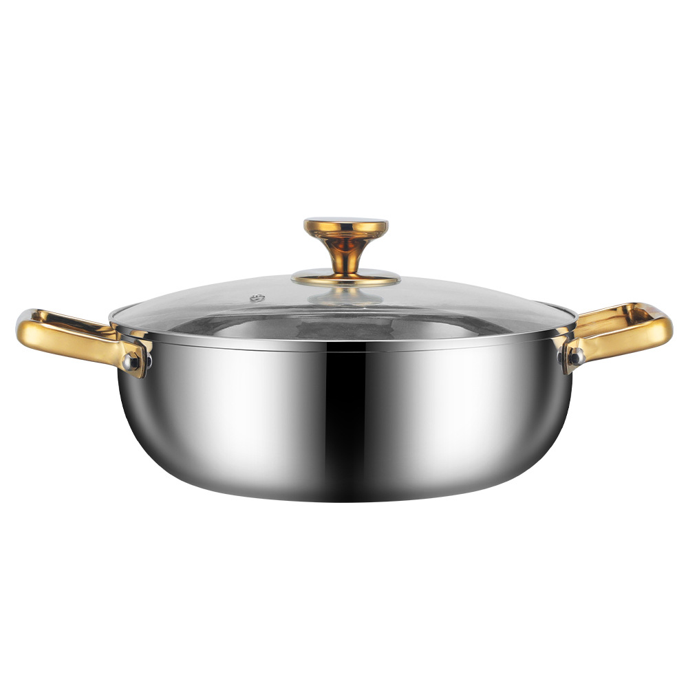 316 olla de acero inoxidable olla de fideos doméstica olla de fideos fritos de tres capas de fabricación de acero de doble mango de exportación gruesa