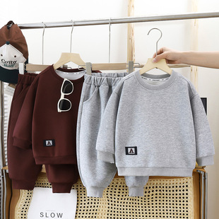 Children's Korean-style Solid Color suit Handsome Western Style Sportswear Men's and Women's Sweatshirt Pullover Casual Spring and Autumn Long Two-piece Set