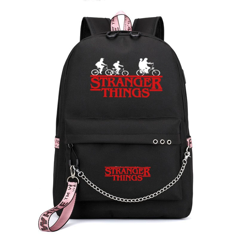 Рюкзак (Stranger Things) школьная сумка — USB-порт, железная цепь и лента, размер один