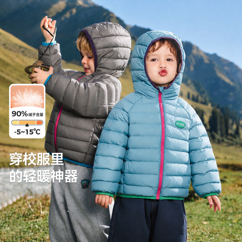 New national standard 90% down ribbed jacket for infants and toddlers, winter down jacket for boys, thickened and warm children's school uniform