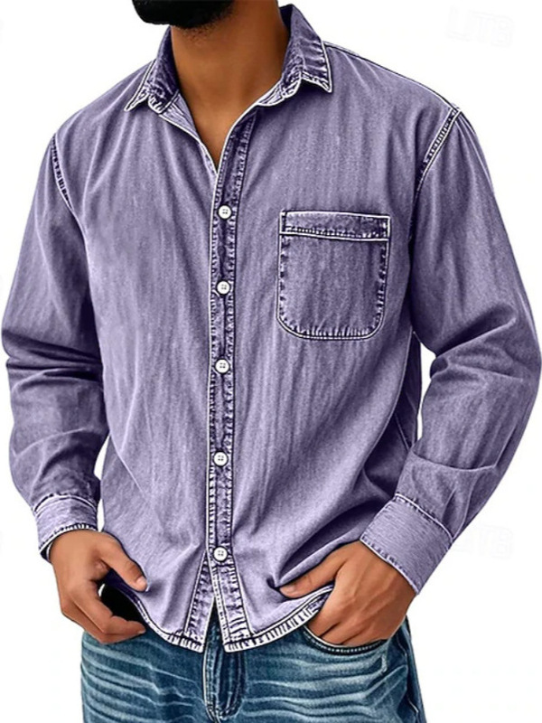 Paimon 2025 New Autum Men's Denim Shirt Long-Sleeved American Workwear Retro Washed Shirt Jacket Trendy Paimon 2025 New Autum Men's Denim Shirt Long-Sleeved American Workwear Retro Washed Shirt Jacket Trendy