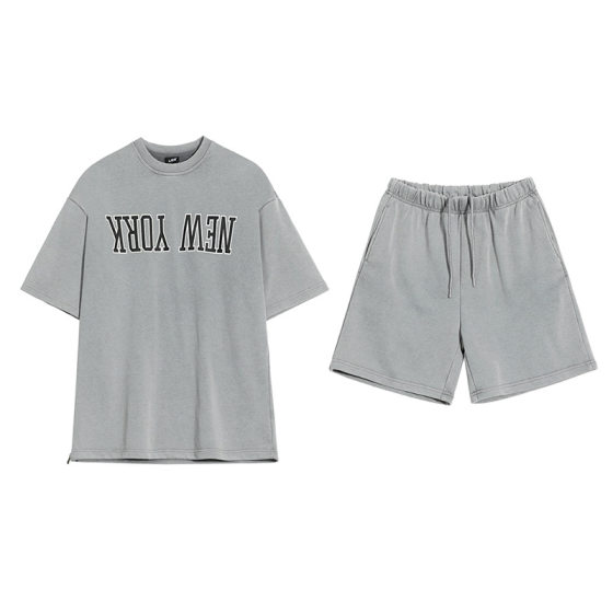 MYQ Summer Casual Sports suit Men's Loose Printed Short-sleeved T-shirt Korean Fashionable Straight Shorts