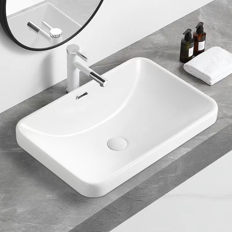 Contador del hotel lavabo semi-incrustado lavabo de cerámica lavabo de baño lavabo único cuenca rectangular de tamaño pequeño