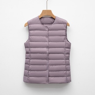 Lightweight down Jacket Women's Round Neck Liner Short White Duck down Collarless Pure Color Warm Simple Lightweight Inner Jacket