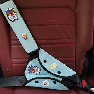 Seat belt shoulder pad: Car Use, Universal Adjustable Device - blue-space-bear-set
