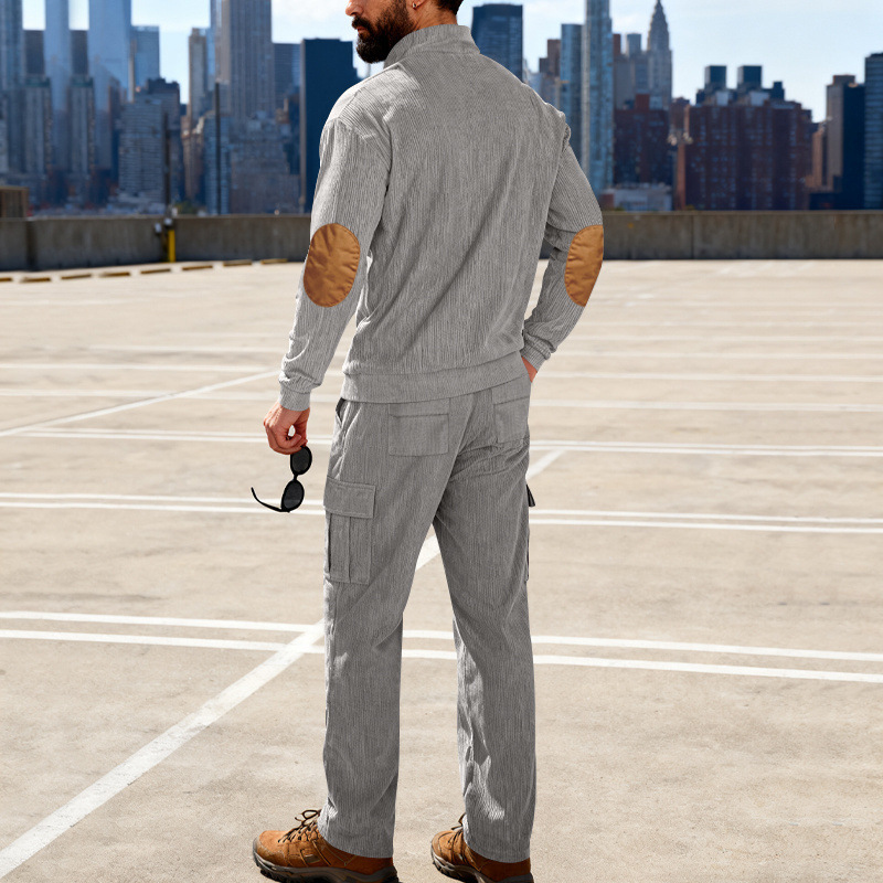 Men's Clothing Men's Corduroy Zip Up Sweatshirt Set Outdoor Loose Fitting Workwear Commuter Style Spring Autumn_viptrois.com