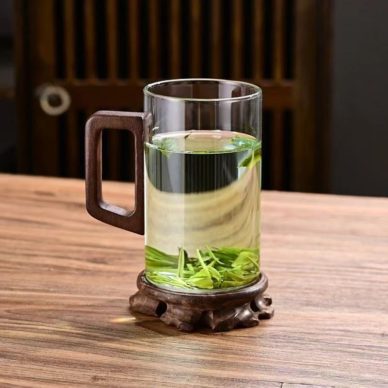 Taza de vidrio de alto silicio de silicio con mango, taza de té de vidrio, separación de agua, separación de té, taza de té personalizada para el hogar