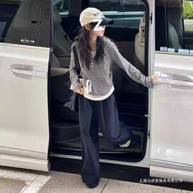 女童假两件条纹长袖T恤春秋款2026新款儿童韩系中大童打底衫上衣