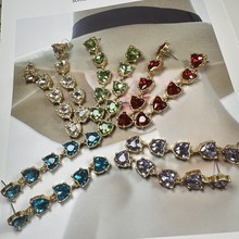 Oscar欧美时尚街拍彩色爱心形闪钻摇曳耳环长耳坠女宴会首饰