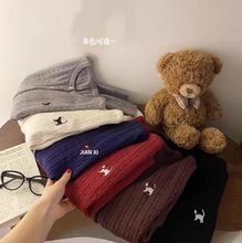 小猫刺绣圆领针织衫外套女 春秋新款设计感毛衣麻花编织上衣开衫