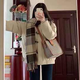ins韩系加绒加厚外套女秋冬季新款羊羔毛绒夹克宽松百搭棉衣棉服