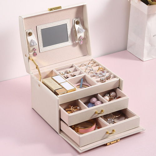 Three-layer large-capacity jewelry storage box, portable jewelry storage box, ring earrings, earrings, home jewelry box storage