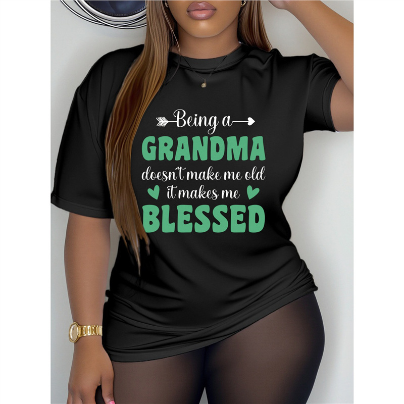 European Size Pure Cotton Women's T-Shirt with Exclusive Grandmother Blessing Slogan, Gentle and Sweet Style, Mother's Day Gift Outfit