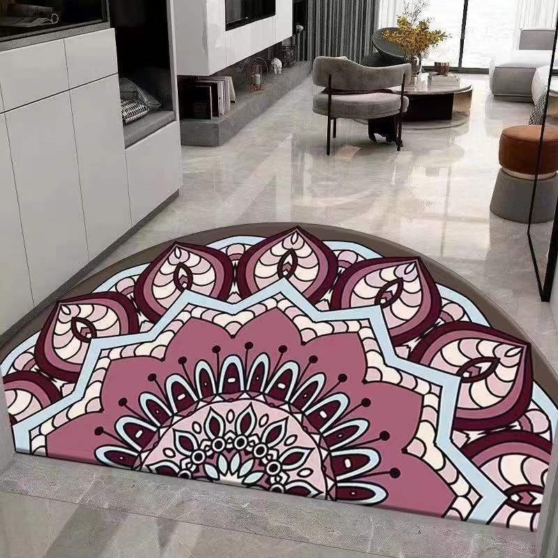 Alfombra de entrada, alfombra de terciopelo cristalino, alfombra semicircular de estilo bohemio absorbente de agua y resistente al desgaste, alfombra para la entrada del hogar.