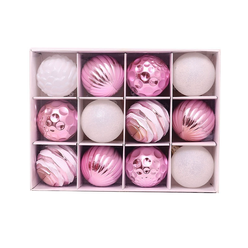 Christmas plastic hanging ornaments, 6 cm, 12‑piece gift box, mixed finishes and colors