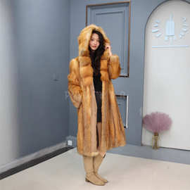 进口澳洲红狐皮大衣整皮整板女款高奢外套毛毛领皮毛大衣